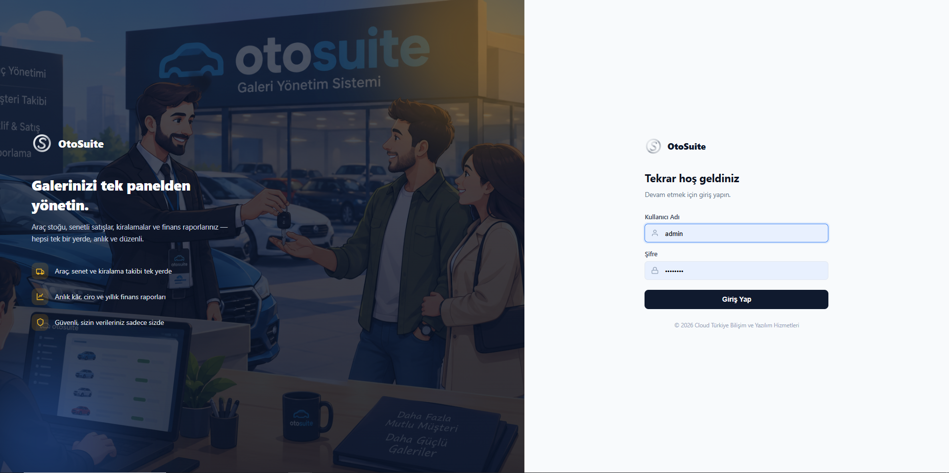 OtoSuite giriş ekranı